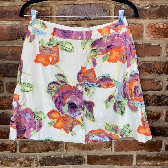 J, Jill White Lightweight Cotton Floral Mini A-Line Skirt Women's Size 4 - Picture 4 of 7